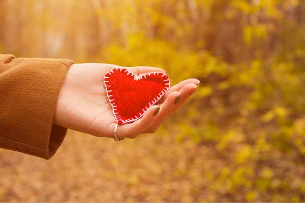 hand holding felt heart to show love