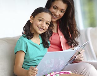 mom and child reading fun