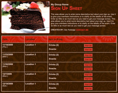 Dessert party potluck volunteer sign up form