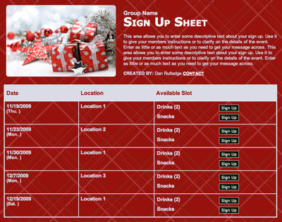 Holiday Christmas class party volunteer sign up form