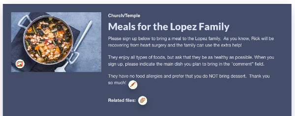 screenshot of meal sign up description giving instructions for preparing food