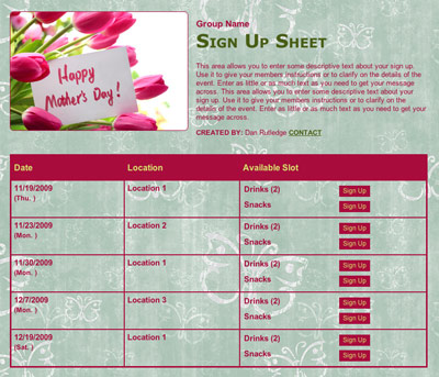 Mother's Day volunteer celebration sign up