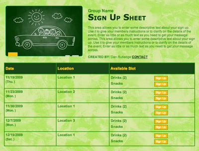 Online carpool volunteer sign up form