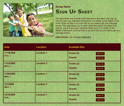 School field day class volunteer sign up sheet