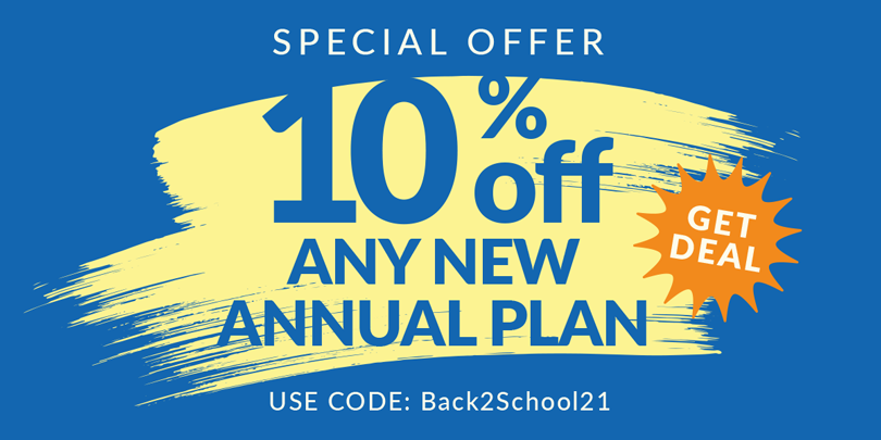 graphic of special deal: 10% off all new annual plans