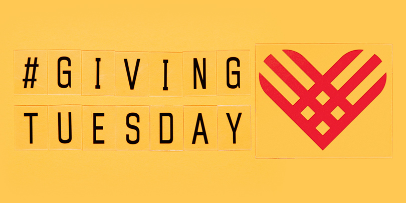 photo of Giving Tuesday logo on yellow background with red heart