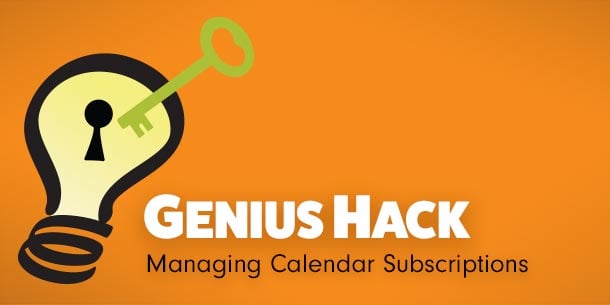 illustration of key and SignUpGenius lightbulb with text Genius Hack: Managing Calendar Subscriptions