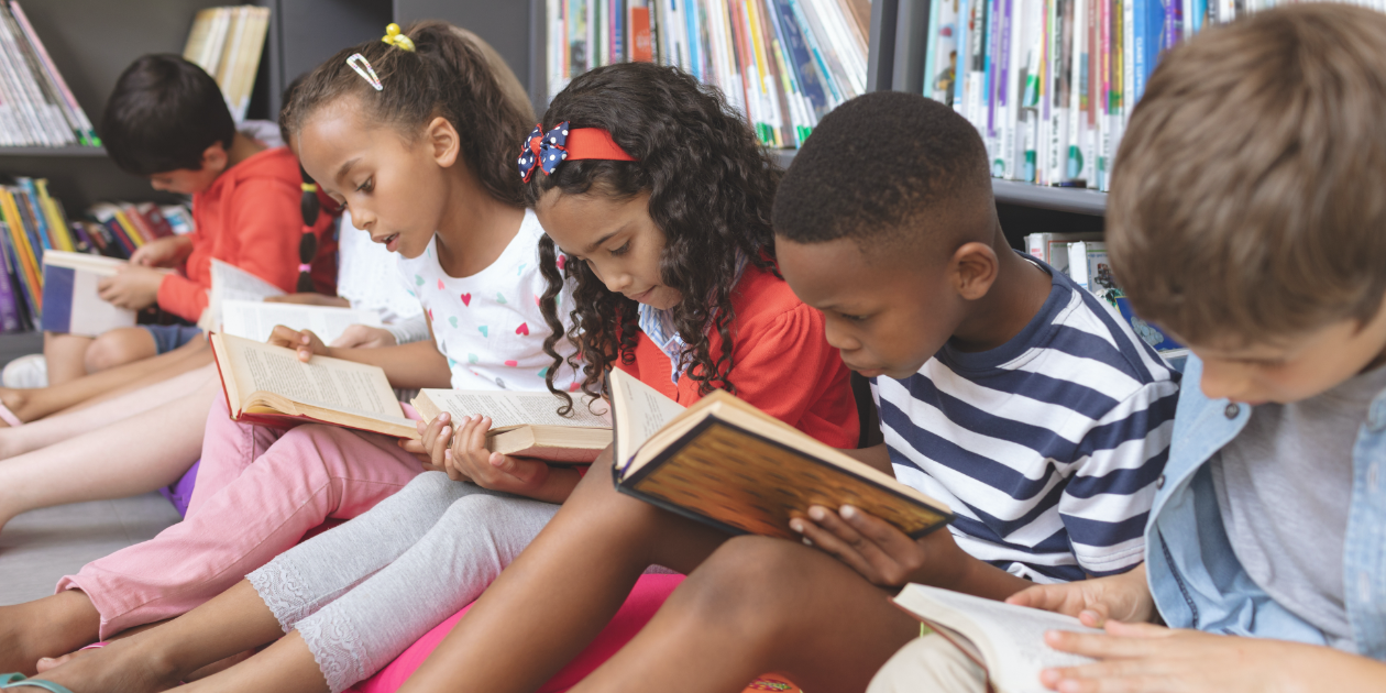 kids reading in a library