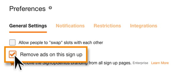 image of the settings time in sign up wizard for removing ads