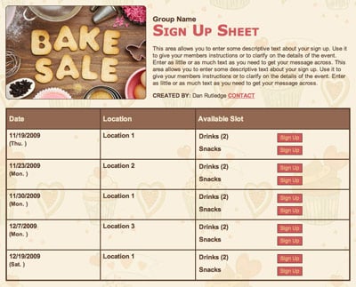 Bake Sale fundraiser volunteer sign up form