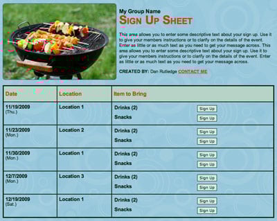 Potluck barbecue cookout block party sign up form