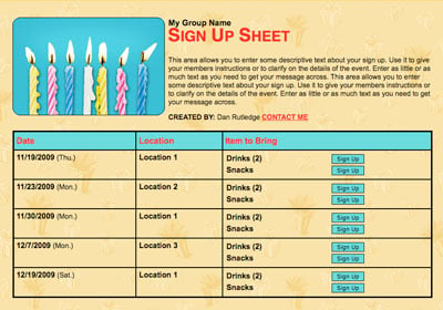 Birthday party inviation sign up 