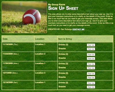 Football or Superbowl potluck sign up sheet