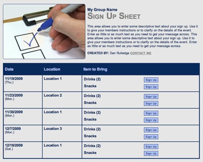 Online volunteer sign up sheet form