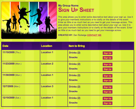 School Party Youth Group volunteer sign up form