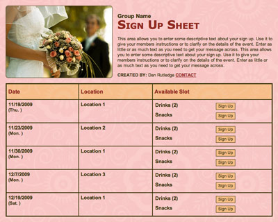 Wedding bridal shower sign up sheet