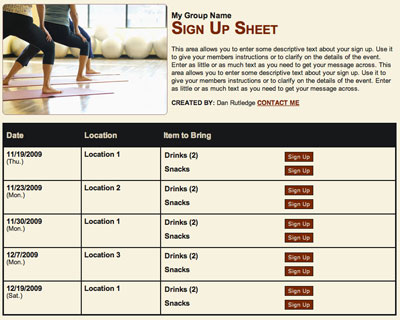 Yoga exercise class personal trainer sign up form