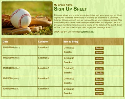 Baseball or little league online free volunteer scheduling