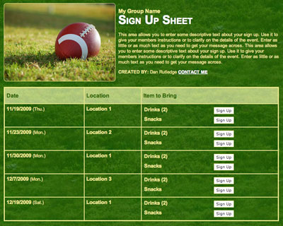 Football or Superbowl potluck sign up sheet