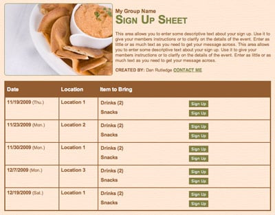 Free online snack or appetizer sign up sheet