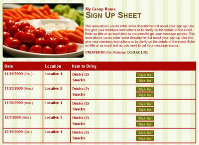 snacks vegetables party potluck sign up sheet form