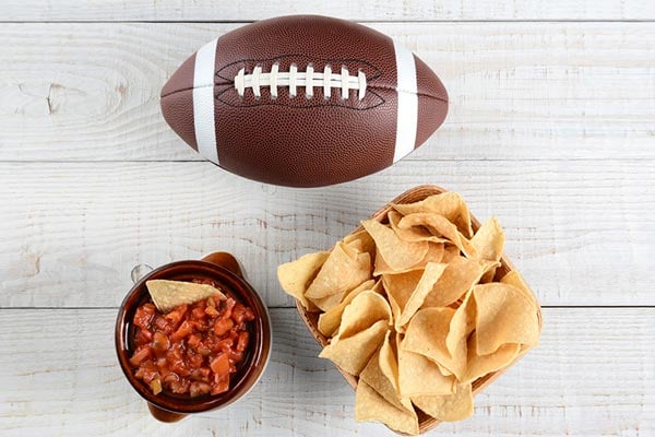 football on table for team potluck meals