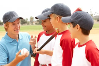 Young coach with team