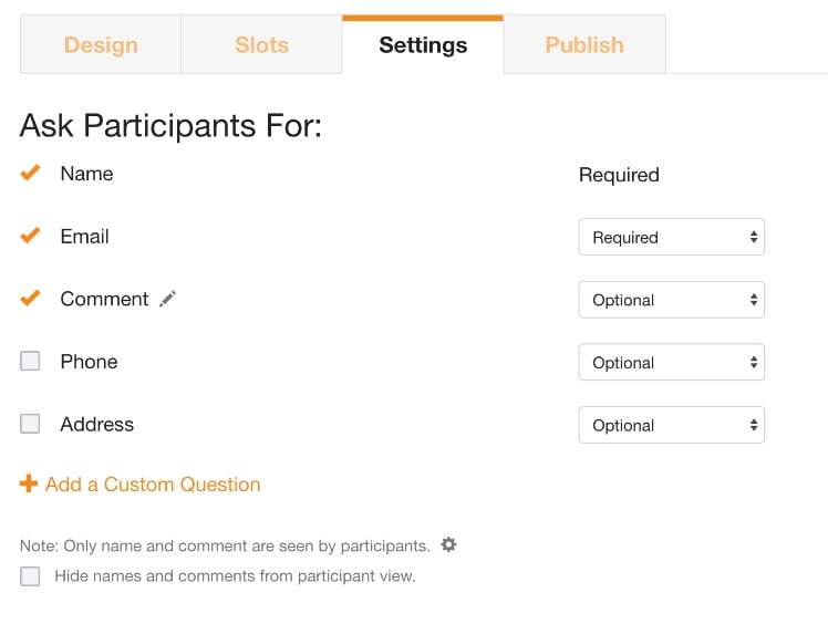 participant settings