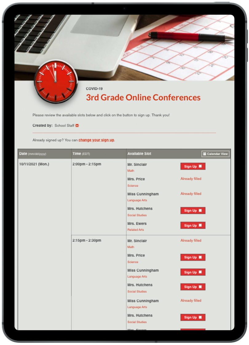 online conferences sign up on iPad