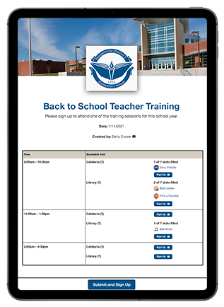 back to school teacher training sign up on ipad