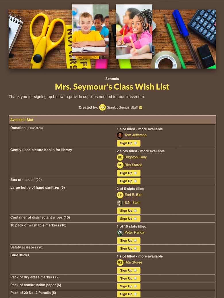 Organize Wish List Donations