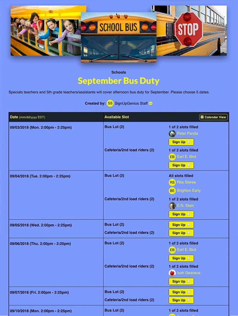 Schedule Bus Duty Times