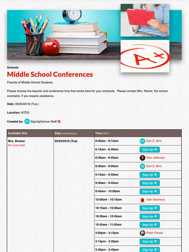 Schedule Parent Teacher Conferences