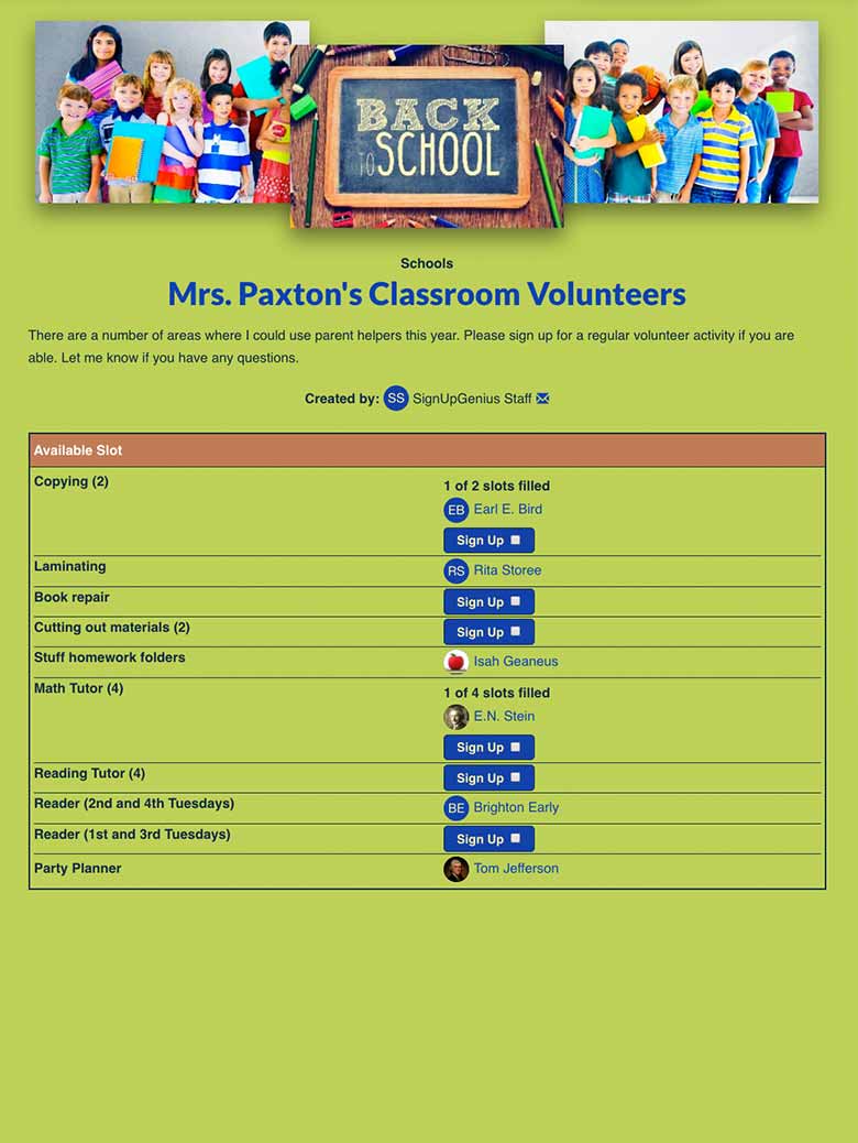 Coordinate Classroom Volunteers