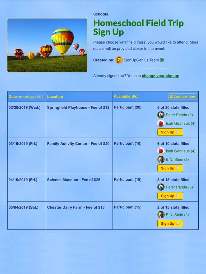 Register Field Trip Participants