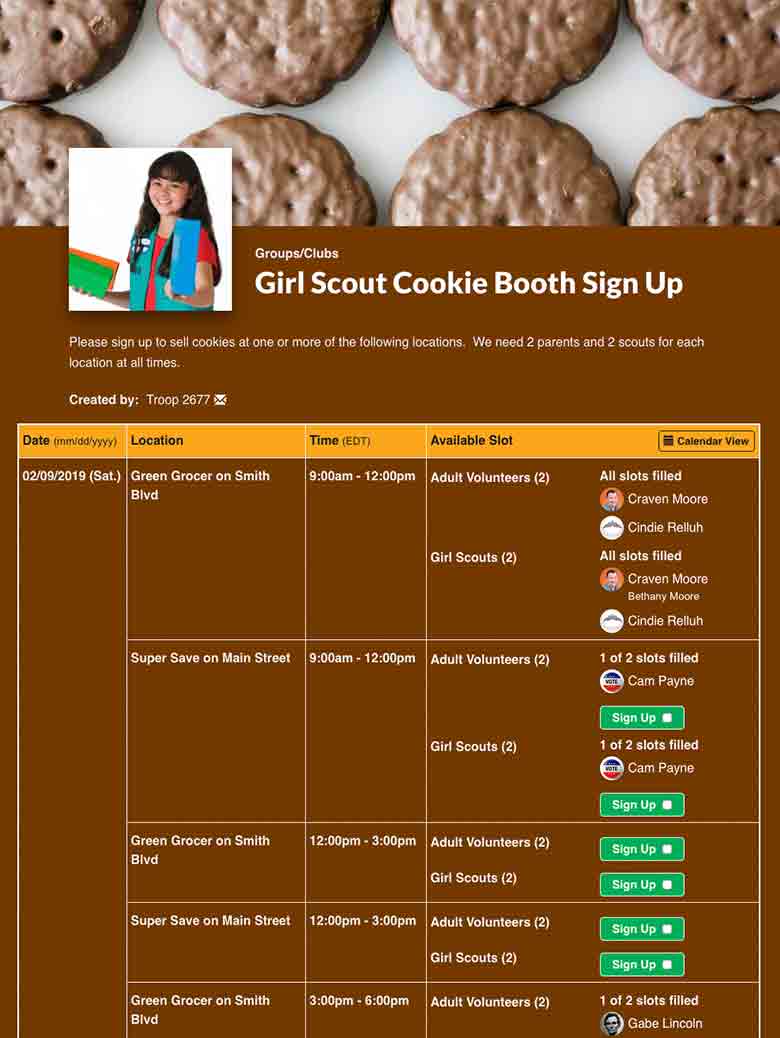 Coordinate Girl Scout Cookie Booths