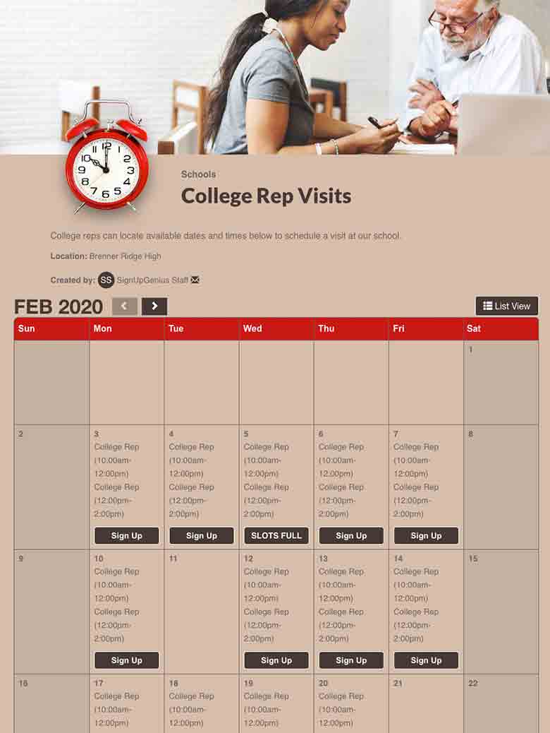 college visits calendar