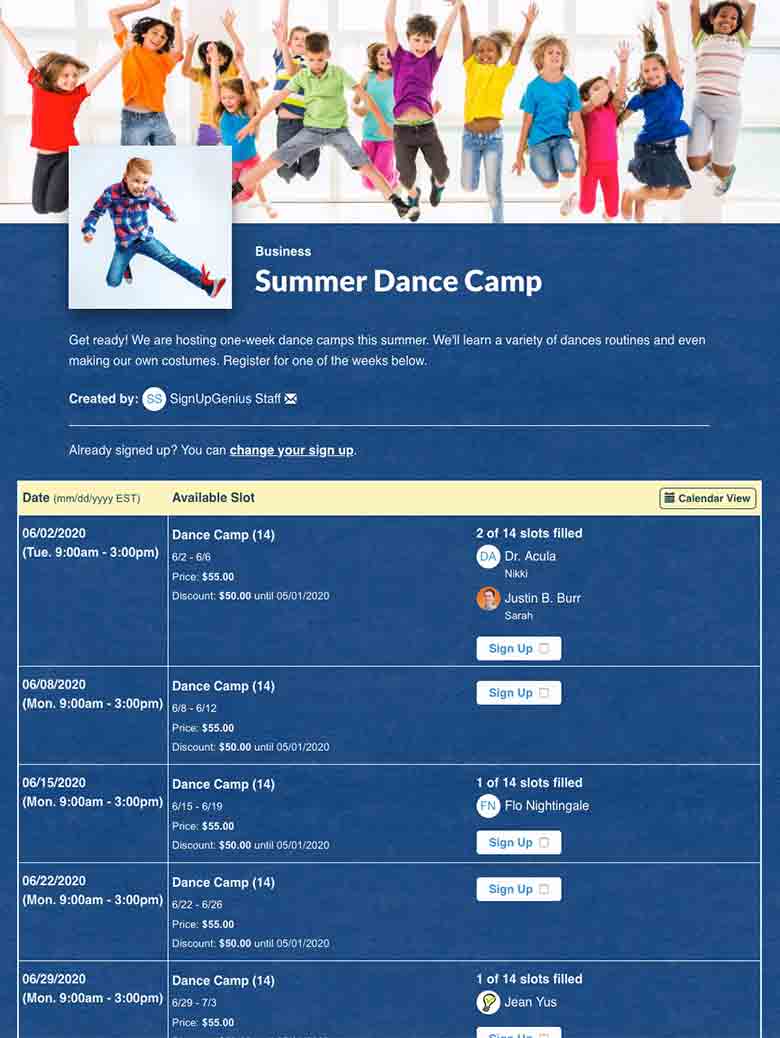 Register Dance Camp Participants