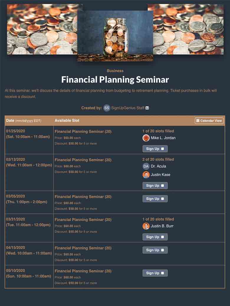 Hold Financial Planning Seminars