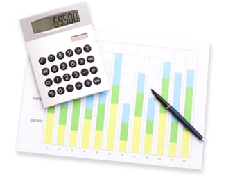 calculator with chart and pen