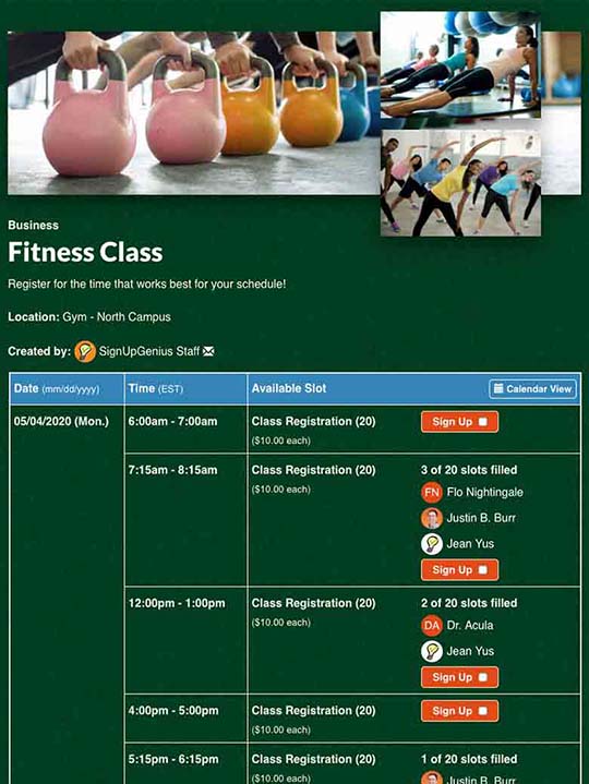 Fitness Class Schedule Sign Up Software