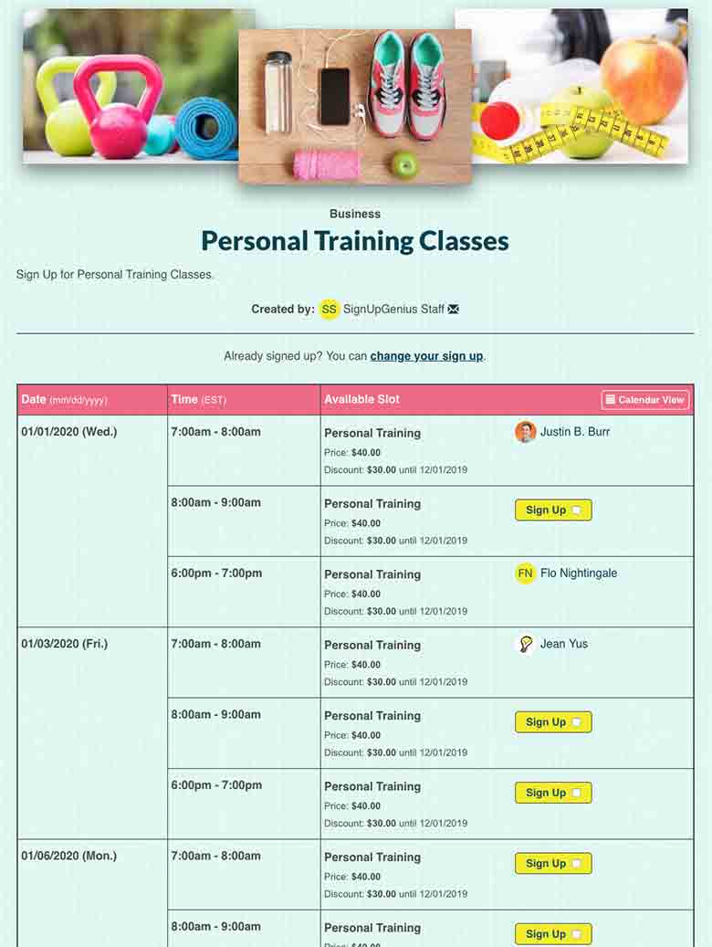Coordinate Personal Training Sessions