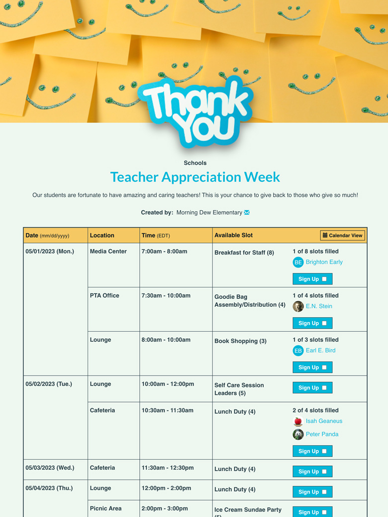 Teacher Appreciation Week Signup