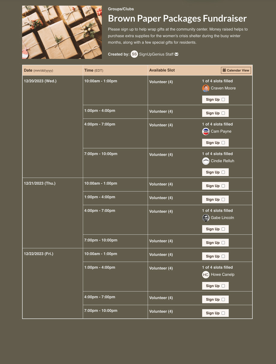schedule volunteers