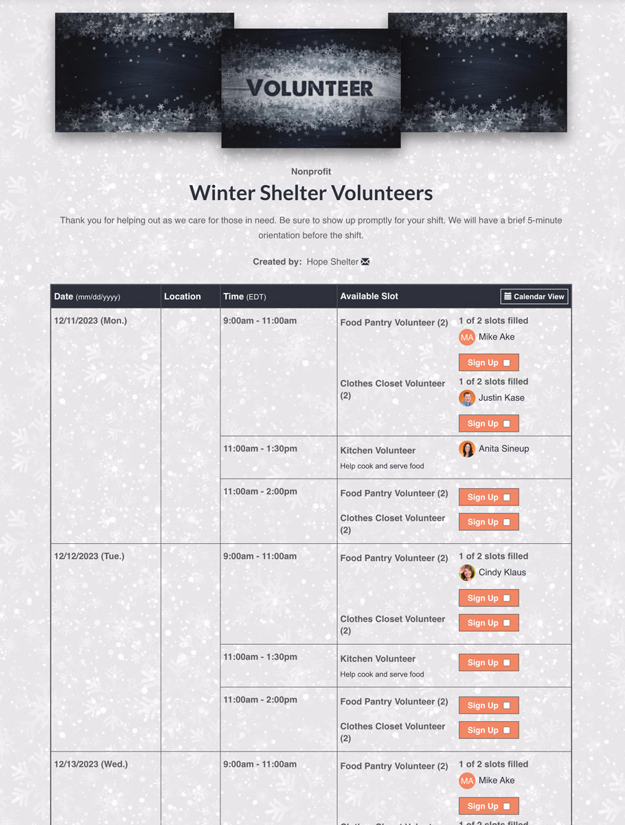 coordinate volunteer shifts
