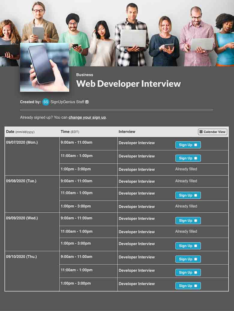 Schedule Interview Times and Appointments