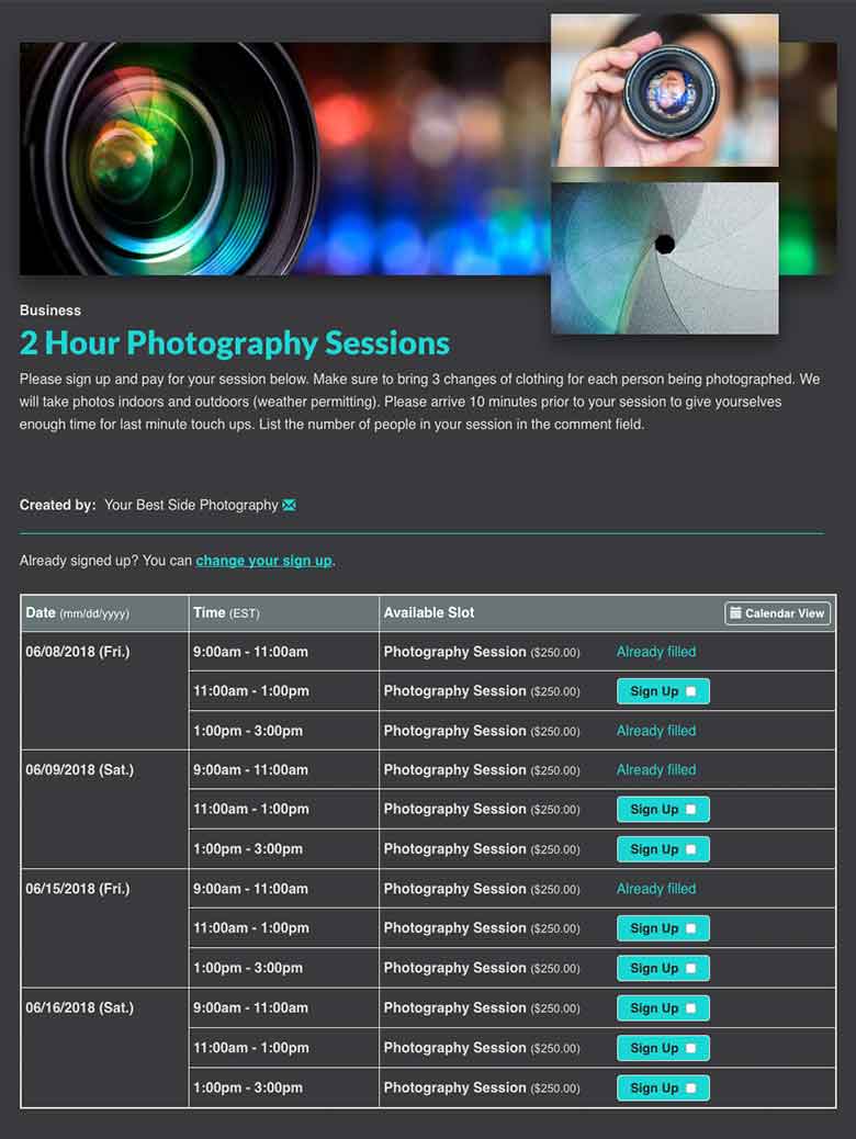 Schedule Photography Appointments