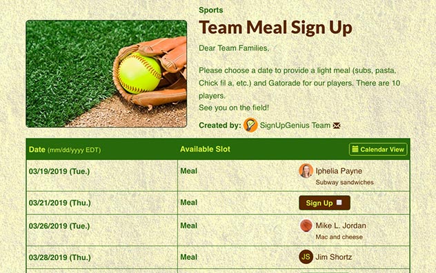potluck sign up