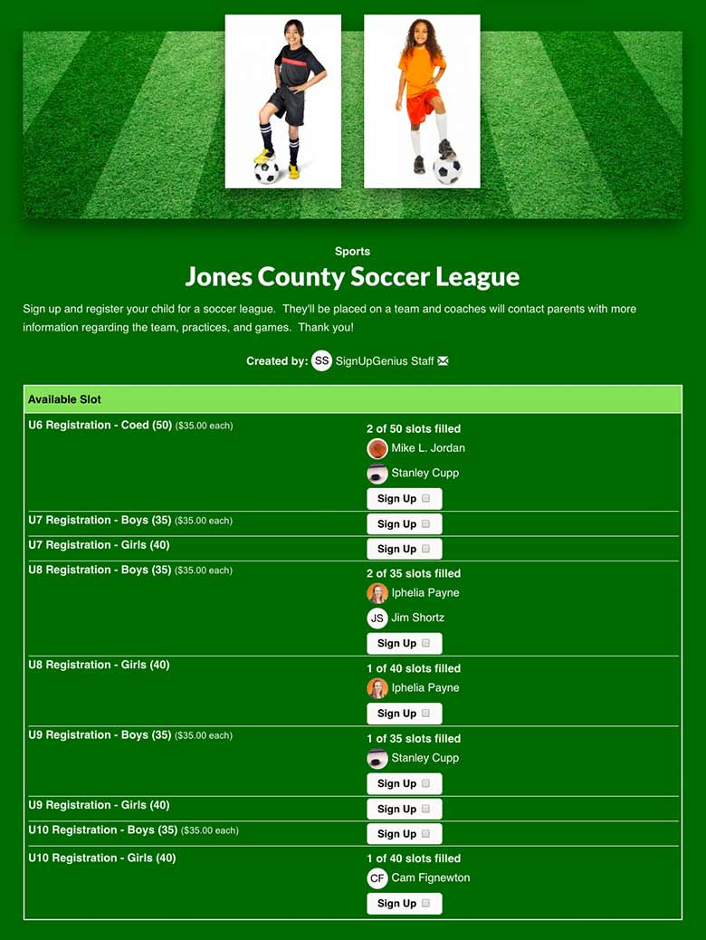 Register Soccer League Participants