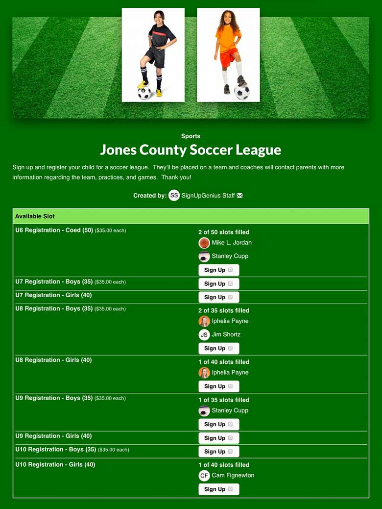 Create Soccer Sign Up Forms for Your Team Snacks, Volunteers, & More!